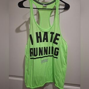 PINK Victoria's Secret Neon Green Racerback Tank with Bold Black Text M